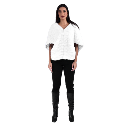Cape With Mink And Rex Rabbit Fur - Length 52cm - 1-52A - 0519 - White