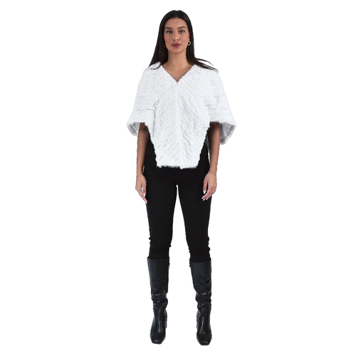Cape With Mink And Rex Rabbit Fur - Length 52cm - 1-52B - 0520 - White
