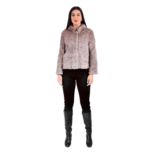 Jacket With Mink And Rex Rabbit Fur - Length 55cm - TP1187-1 - 0521 - Champagne