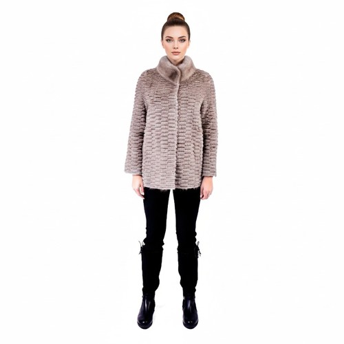 Jacket With Mink And Rex Rabbit Fur - Length 70cm - 5477C-7 - 0522 - Champagne
