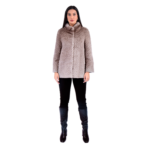Jacket With Mink And Rex Rabbit Fur - Length 70cm - 5477C-1 - 0523 - Champagne