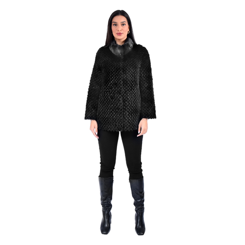 Jacket With Mink And Rex Rabbit Fur - Length 70cm - 5477C-1 - 0523 - Black