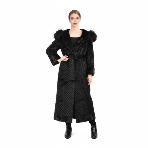 Jacket With Mink And Rex Rabbit Fur With Fox Fur Hood - 135cm -5477C- 0525 - Black
