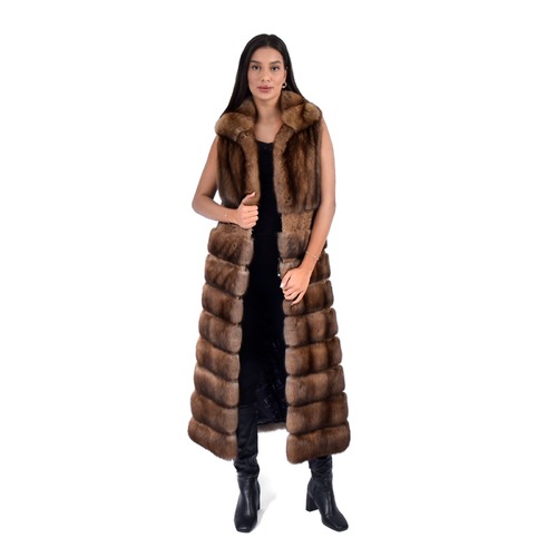 Vest With Sable Fur - Length 130cm - A0030 - Coffee