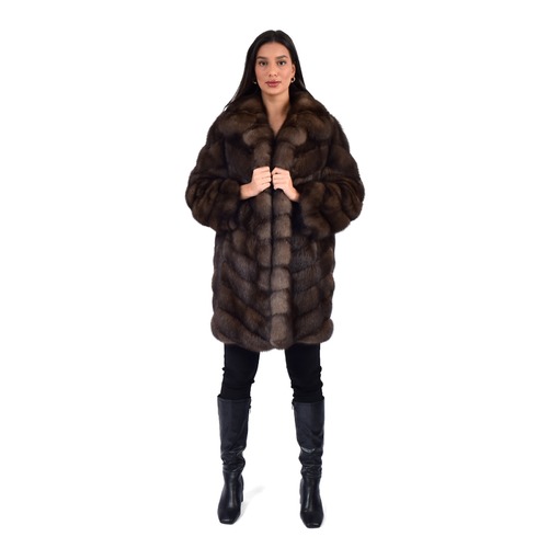 Jacket With Sable Fur - Length 85cm - A0036 - Brown Coffee