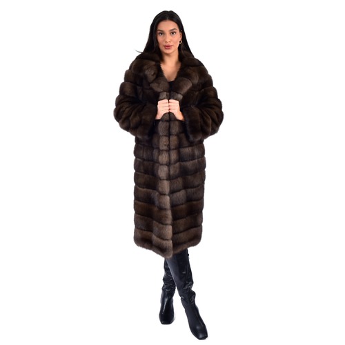 Jacket With Sable Fur - Length 110cm - A0036 - Dark Coffee