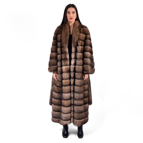 Jacket With Sable Fur - Length 135cm - A0031 -  Brown