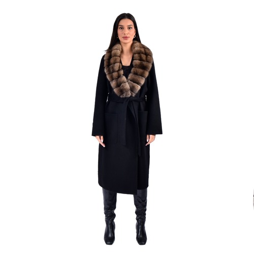 Fabric Jacket With Sable Fur - Length 110cm - A0011 - Dark Coffee