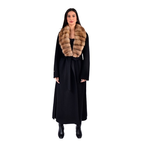 Fabric Jacket With Sable Fur - Length 135cm - A0012 - Coffee