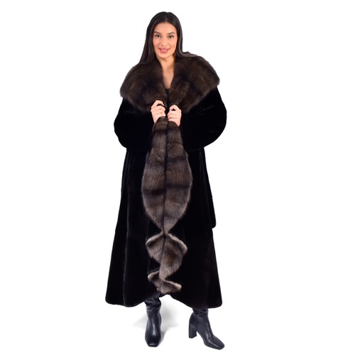 Jacket With Sable And Mink Fur - Length 135cm - A0032 - Black