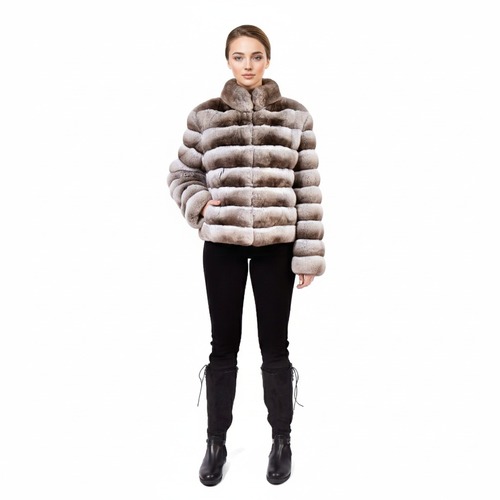 Classic Jacket With Chinchilla Fur - Length 55cm - 0613