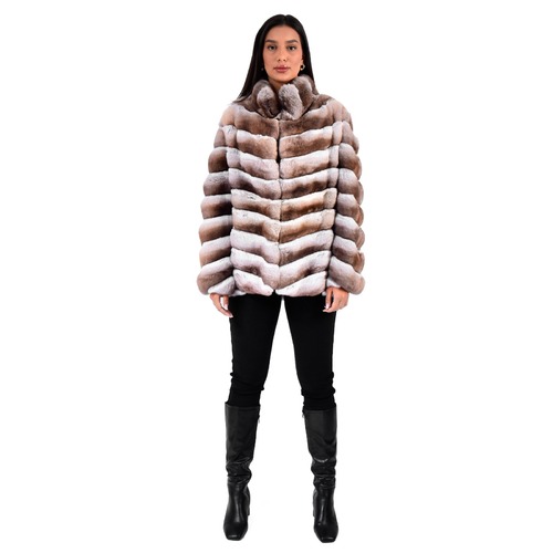 Classic Jacket With Chinchilla Fur - Length 70cm - 0613