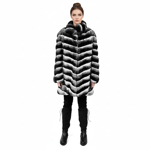 Classic Jacket With Chinchilla Fur - Length 85cm - 0617