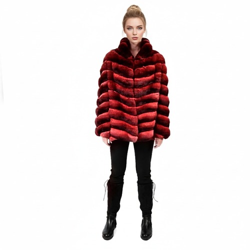 Classic Jacket With Chinchilla Fur - Length 70cm - 0618