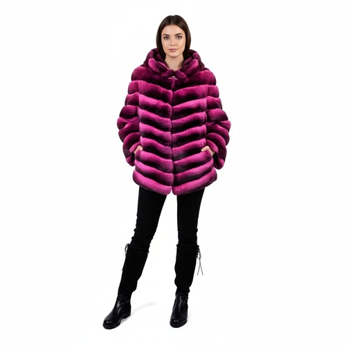 Classic Jacket With Chinchilla Fur - Length 70cm - 0618