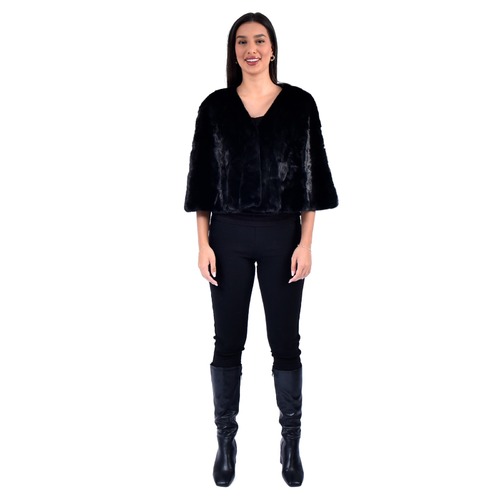 Cape With Mink Fur - 0701 - Black