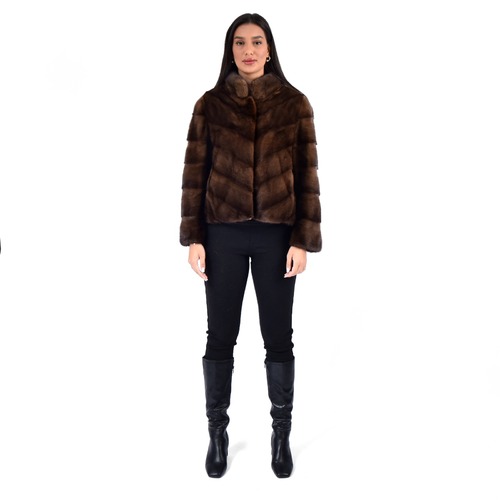 Jacket With Mink Fur - Length 55cm - 0640 - Brown