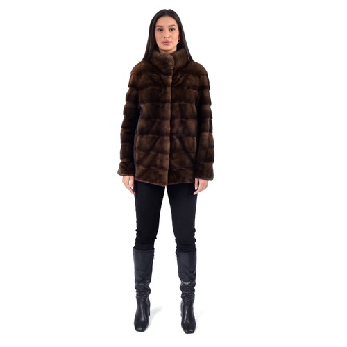 Jacket With Mink Fur - Length 70cm - 0643 - Brown