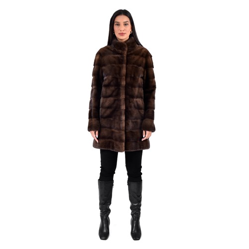 Jacket With Mink Fur - Length 85cm - 0706- Brown