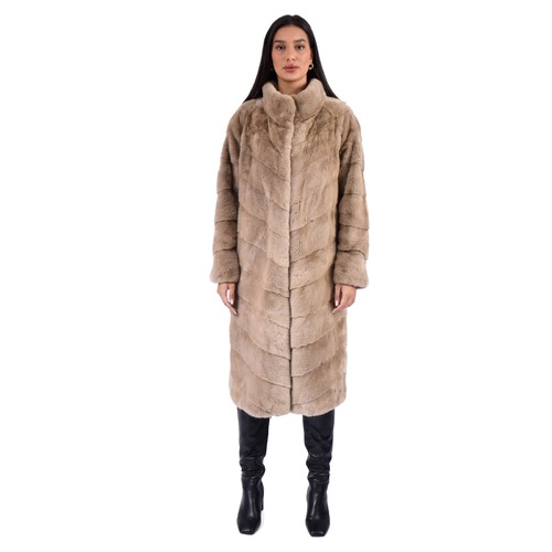 Jacket With Mink Fur - Length 110cm - 0668 - Coffee