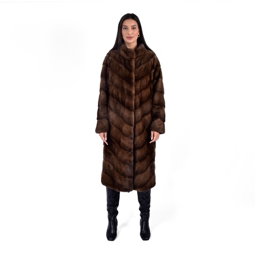 Jacket With Mink Fur - Length 110cm - 0668 - Brown