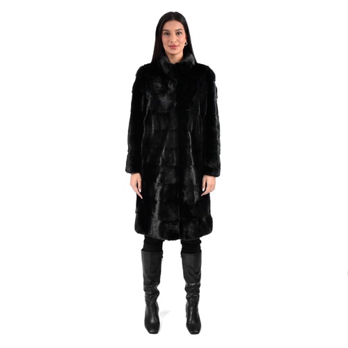 Jacket With Mink Fur - Length 100cm- 06145- Black