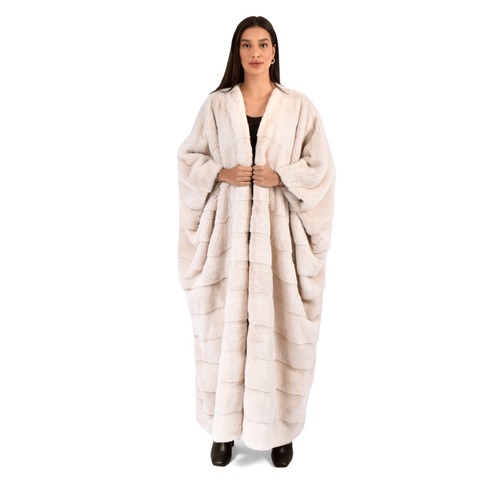 Bisht With Mink Fur C-Cut - Length 135cm - A0006- Off White