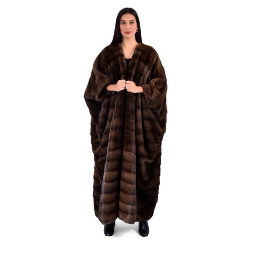 Bisht With Mink Fur C-Cut - Length 135cm - A0006 - Brown
