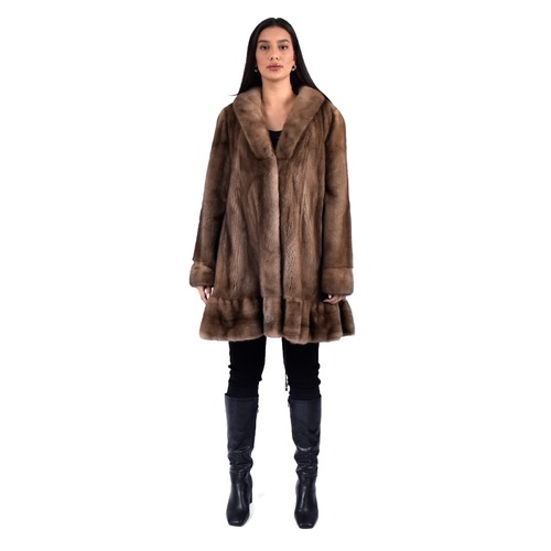 Jacket With Mink Fur - Length 90cm - 0664- Coffee