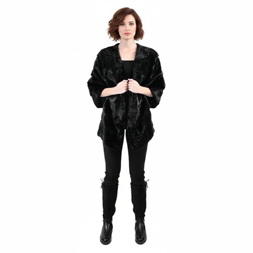Cape With Mink Fur - 0702 -Black