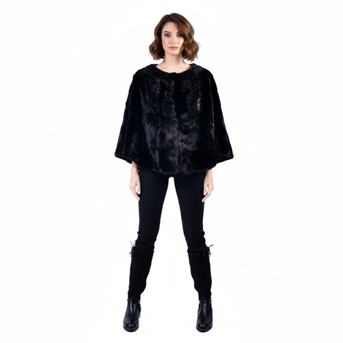 Cape With Mink Fur - 57 cm - 0703 - Black