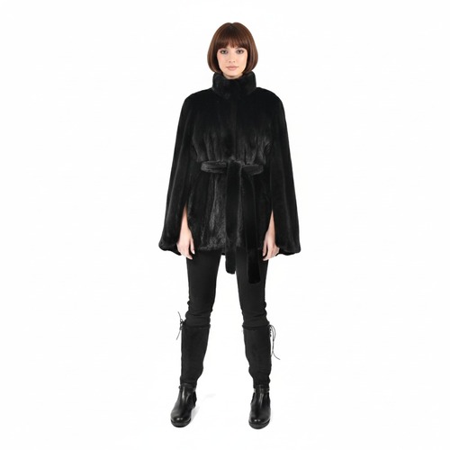 Cape With Mink Fur - 0656 - Black