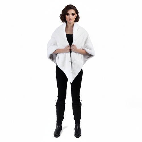 ‏Cape With Mink Fur - B0001 - White