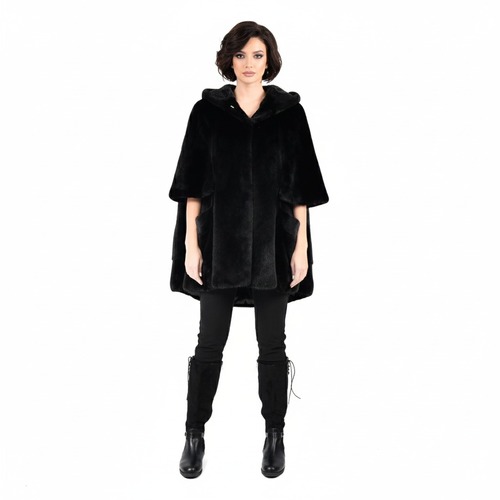 Cape With Mink Fur - 0656 - Black