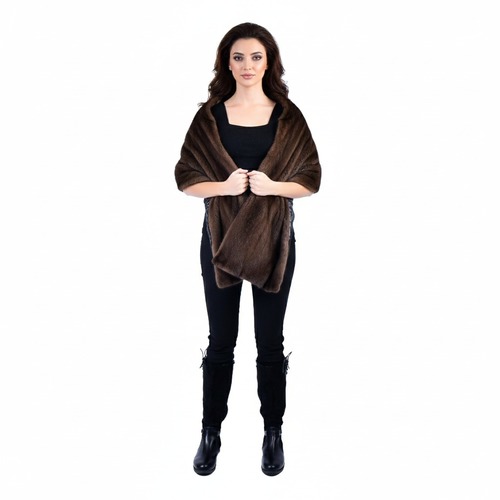 Scarf With Mink Fur - Length 40cm to 180cm - 0009 - Brown