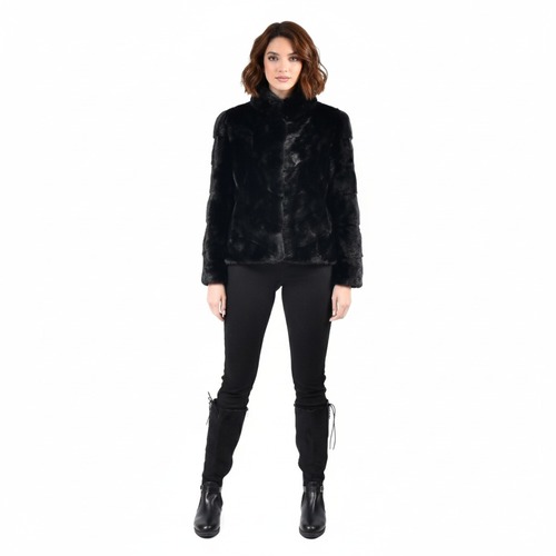 Jacket With Mink Fur - Length 55cm - 0640 - Black