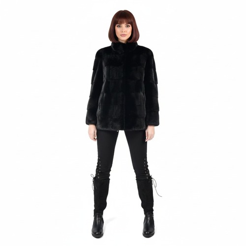 Jacket With Mink Fur - Length 70cm - 0643 - Black