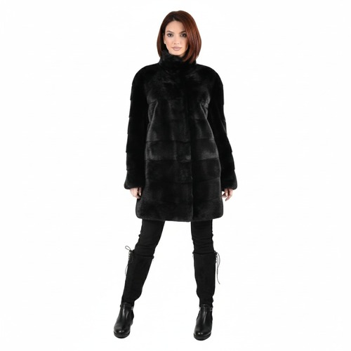 Jacket With Mink Fur - Length 85cm - 0706 - Black