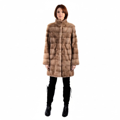 Jacket With Mink Fur - Length 85cm - 0706 - Coffee