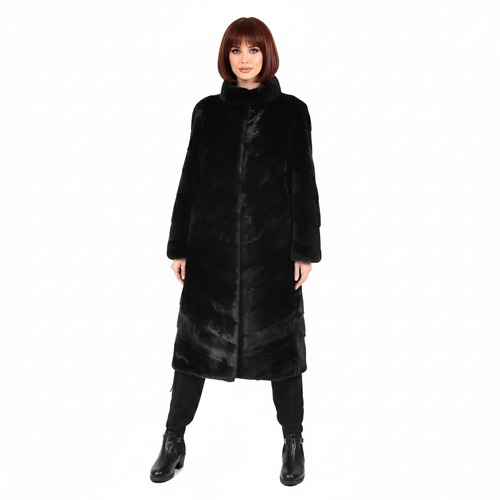 Jacket With Mink Fur - Length 110cm - 0668 - Black