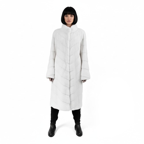 Jacket With Mink Fur - Length 110cm - 0668 - White