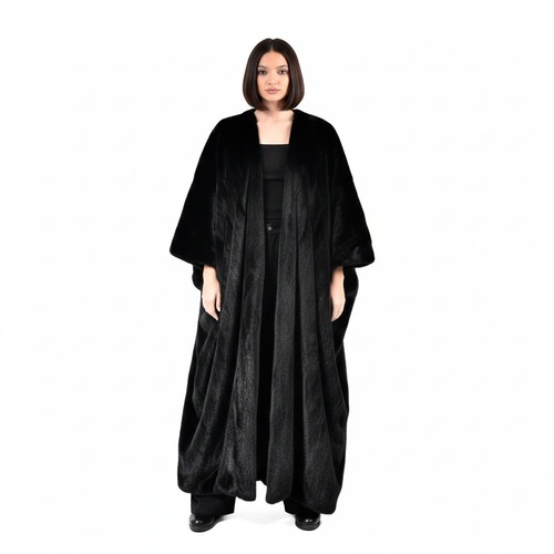 Bisht With Mink Fur B-Cut - Length 135cm - A0005 - Black