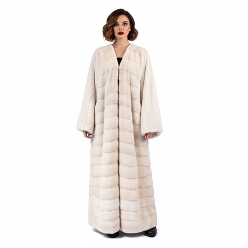 Bisht With Mink Fur A-Cut - Length 135cm - A0004 - Off White