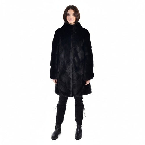 Jacket With Mink Fur - Length 90cm - 0647 - Black