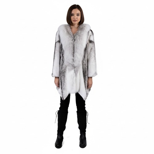 Jacket With Mink and Fox Fur - Length 85cm - 0654 - White and Black Fur