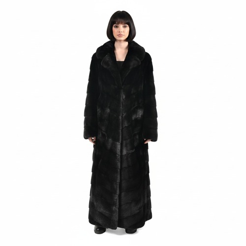 Jacket With Mink Fur - Length 135cm - 0671 - Black