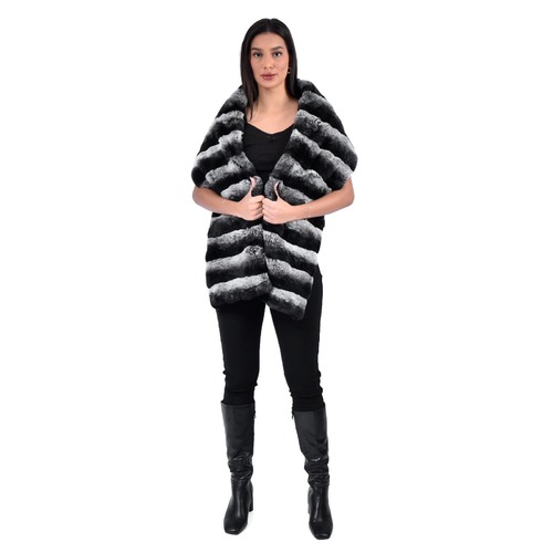 Scarf With Rex Rabbit Fur - Length  25cm  to 180cm - 0200 - Black and White
