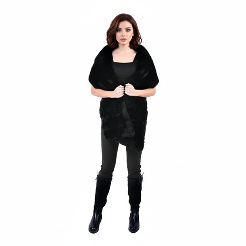 Scarf With Rex Rabbit Fur - Length 25cm to 180cm - 0200- Black