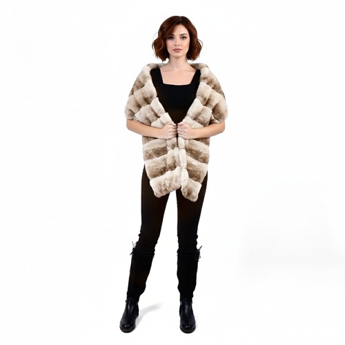 Scarf With Rex Rabbit Fur - Length 25cm to 180cm - 0010 - Beige