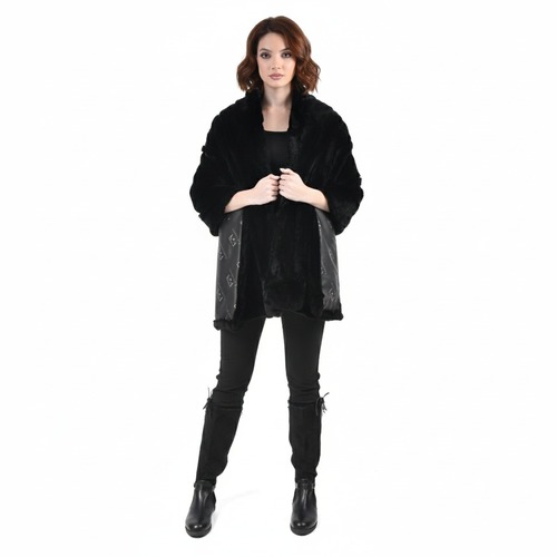 Scarf With Rex Rabbit Fur - Length 60cm to 190cm -0201-A- Black